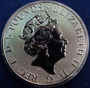 2020 White Lion Of Mortimer 5 Pound Queens Beast 2oz .999 Silver Coin.