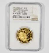 PF70 UCAM 1994 Guernsey 50 Gold Pounds Normandy Invasion Anniv - NGC