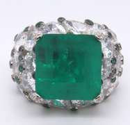 Green Emerald and CZ Sterling Silver Ring