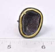 Sparkling Geode Formation Set within An Adjustable Yellow Gold and Rhodium Plated Sterling Silver Ri