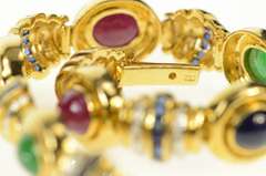 18K Yellow Gold Oval Sapphire Diamond Emerald Statement Bracelet