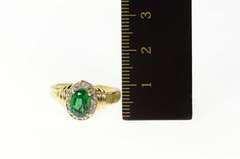 10K Yellow Gold Oval Syn. Emerald Diamond Halo Statement Ring