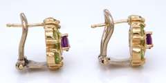 Gorgeous Peridot, Amethyst Flower Yellow Gold Earrings