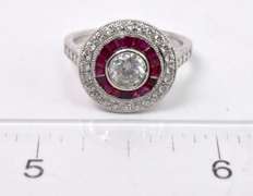 Dazzling Bezel Set Brilliant Cut 0.51CTS Diamond Set within a Diamond and Ruby Platinum Ring