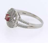 Sterling Silver Halo Ring with Pink Gemstone Surrounded by Cubic Zirconias