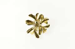18K Yellow Gold JY Designer Pearl Enamel Diamond Flower Pendant
