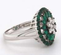 Pretty Floral Emerald and Diamond Ring with 18k Stamped White Gold Band