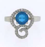 Perfect Sterling Silver Halo Ring with Aqua Blue Gemstone Surrounded by Cubic Zirconias