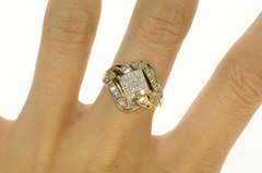 14K Yellow Gold 1.23 Ctw Princess Diamond Cluster Baguette Ring