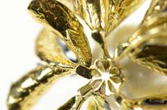 18K Yellow Gold JY Designer Pearl Enamel Diamond Flower Pendant