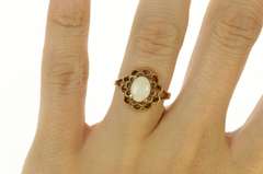10K Yellow Gold Natural Opal Scalloped Trim Cocktail Ring