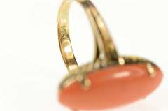 14K Yellow Gold 1930's Oval Red Coral Cabochon Statement Ring
