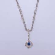 14kt White Gold, Blue Sapphire, & Diamond Necklace