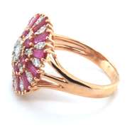 Stunning 18k Stamped Yellow Gold Diamond Halo Ring with Gorgeous Rubies
