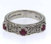 Sterling Silver 3-Stone-Ring with Red Gemstones