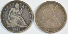 1842 No Motto & 1877 Seated Liberty Half Dollars