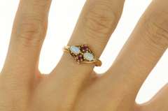 10K Yellow Gold Natural Opal Garnet Ornate Retro Statement Ring