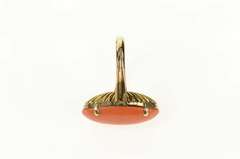 14K Yellow Gold 1930's Oval Red Coral Cabochon Statement Ring