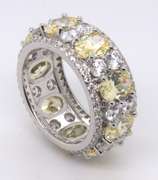 Yellow and White Cubic Zirconia Sterling Silver Band