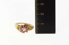 10K Yellow Gold Diamond Ruby Halo Round Flower Cluster Ring