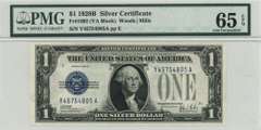 PMG-65 EPQ graded 1928-B $1 Silver Certificate Note. Super