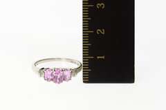 10K White Gold Three Stone Oval Pink Sapphire Diamond Ring