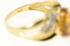 10K Yellow Gold Pear Citrine Diamond Statement Bypass Ring