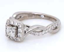 Pleasing White Gold Princess Cut Leo Cut in Leo Setting Engagement Ring