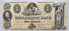 July 1 1852 $ 1 Merchants Bank Ch CU Note