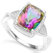 2.60 CT MYSTIC GEMSTONE & DIAMOND 925 STERLING SILVER RING