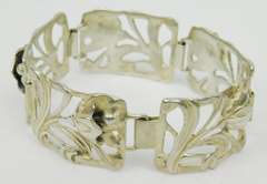 Vintage Wide Sterling Floral Panel Link Bracelet