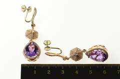 14K Rose Gold 9.60 Ctw Pear Amethyst Diamond Ornate Dangle Earrings