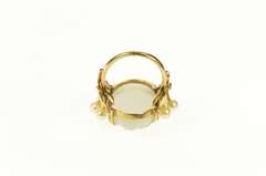 14K Yellow Gold Carved Swirl Quartz Retro Pearl Accent Ring