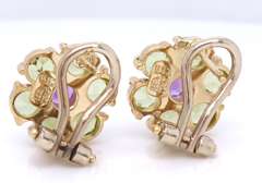 Gorgeous Peridot, Amethyst Flower Yellow Gold Earrings