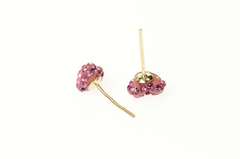 10K Yellow Gold Pave Pink Rhinestone Enamel Puffy Heart Earrings