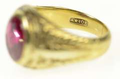 10K Yellow Gold Art Deco Syn. Ruby Masonic Compass Squared Ring