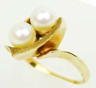Vintage 10K Double Pearl Ring, Size 6