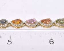 Colorful Sapphires Set in 14K Yellow Gold Diamond Necklace