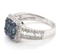 Impressive 18k Stamped White Gold Sapphire Ring with Channel Set Baguette Diamonds
