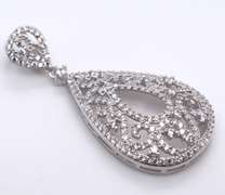 Tear Drop Sterling Silver Pendant with Intricate Design and Cubic Zirconias