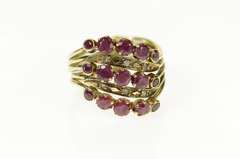 14K Yellow Gold Victorian Ruby Diamond Tiered Wavy Band Ring