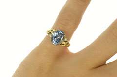 10K Yellow Gold Blue Topaz CZ Accent Classic Statement Ring