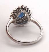 18k Stamped White Gold Ocean Blue Teardrop Sapphire Ring with Diamonds