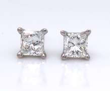 Calssy White Gold Princess Cut Diamond Stud Earrings