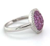 Enchanting 18k Stamped White Gold Pink Sapphire Cluster Ring surrounded by Gorgeous Diamonds