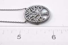 Dazzling  Sterling Silver "Tree of Life" Pendant Necklace Set with Sparkling CZ Crystals on Top of Mother of Pearl