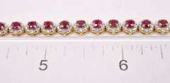 Ravishing 6.25CTW Rubies Set in Yellow Gold Plated Sterling Silver Bracelet with 0.88CTW Sparkling Diamonds Accents