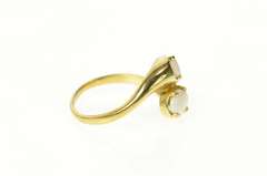 10K Yellow Gold Oval Opal Ornate Retro Bypass Statement Ring