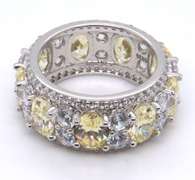 Yellow and White Cubic Zirconia Sterling Silver Band