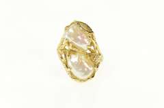 14K Yellow Gold Ornate Branch Tree Pearl Statement Bypass Ring